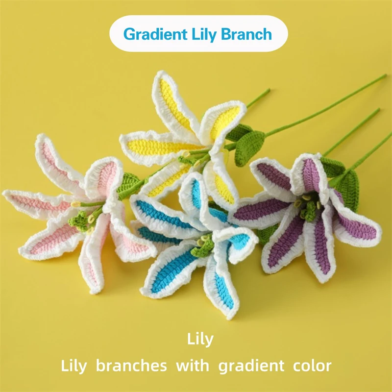 

Imitation Flower Immortal Gradient Lily Branches Finished Hand-Woven Knitted Gift Quantity 10 Branches 7cmx40cm