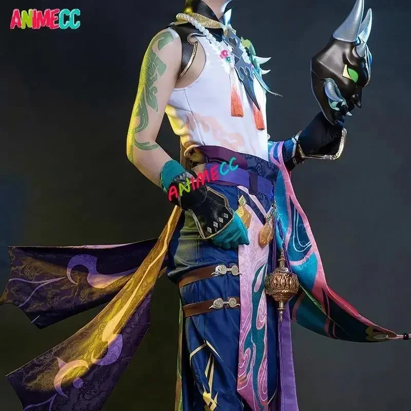 

ANIMECC Xiao Genshin Impact Cosplay Costume Wig Mask Anime Game RolePalying Uniform Halloween Party Costumes for Men Women