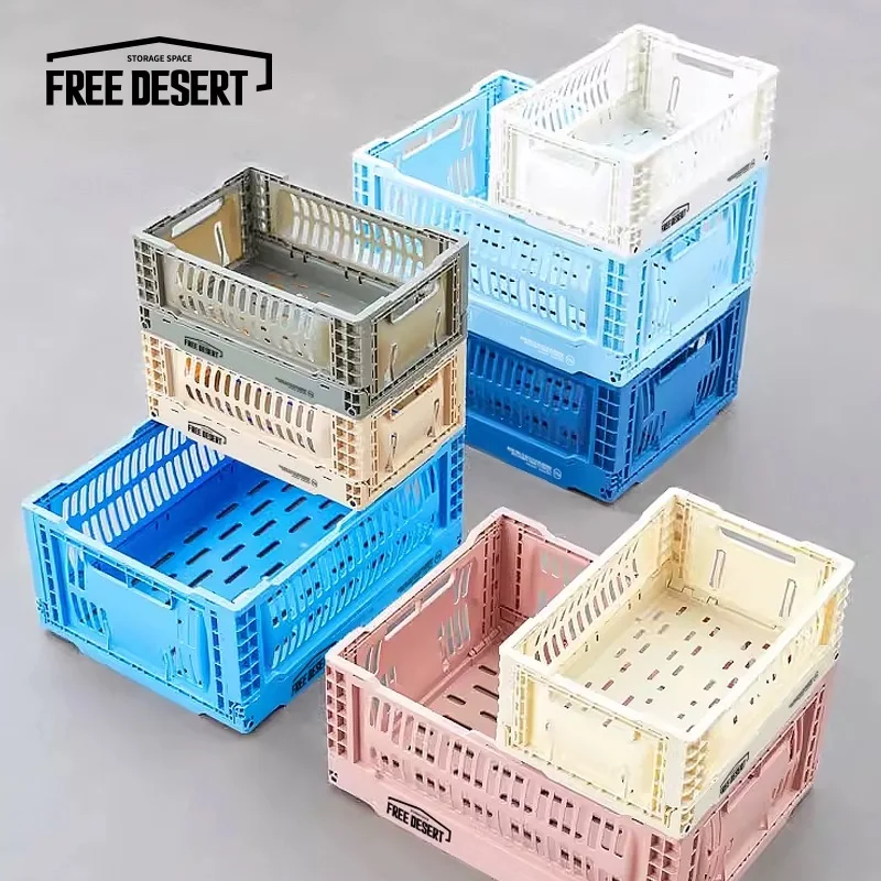 

FDT Japanese style folding storage basket bathroom kitchen fruit basket debris organization industrial style plastic storage bas