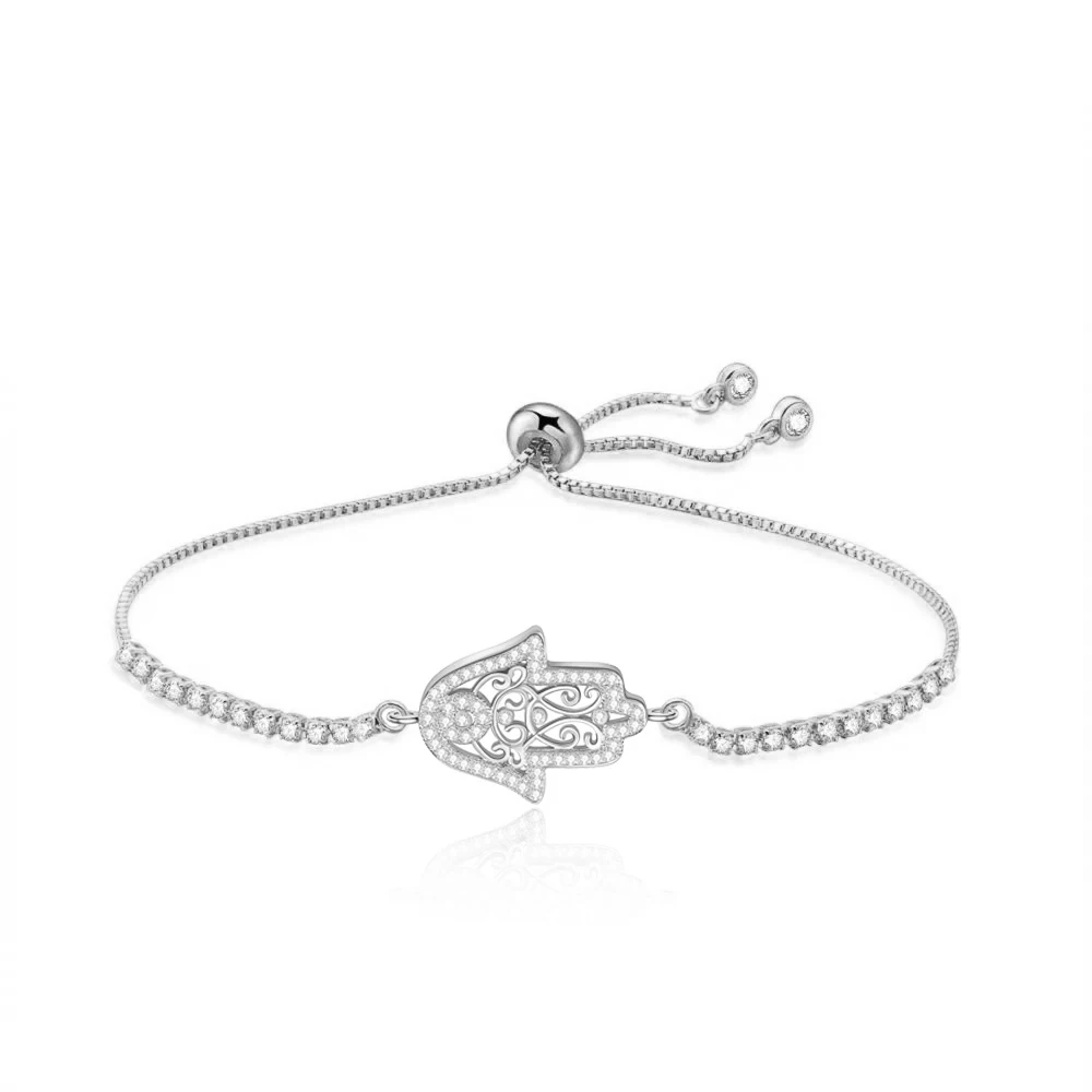 Cubic Zirconia Crystal Hamsa Hand Of Fatima Charm Bransoletka Kobiety Czerwona Sznur Czarna Sznurek CZ Cyrkonia Modna Regulowana Biżuteria Prezent