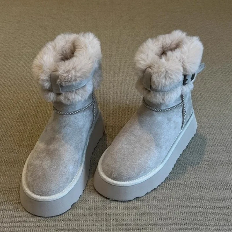 

2026 New Womens Winter Snow Boots Thick Sole Shearling Integrated Warm Fleece Lined Short Furry Booties