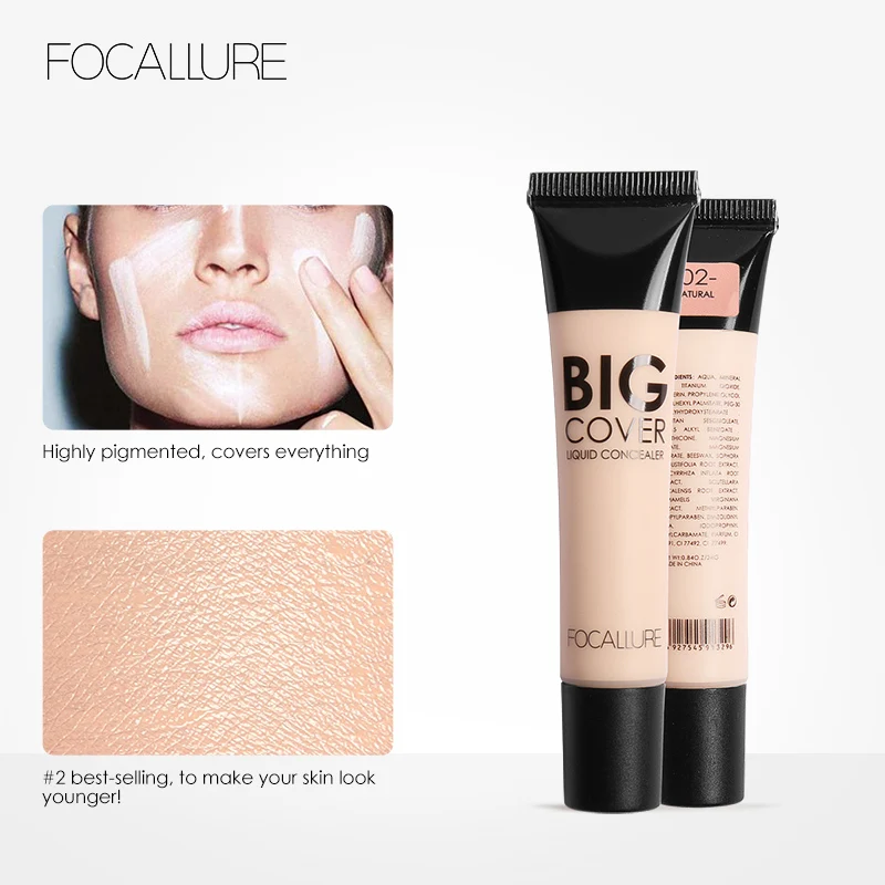 FOCALLURE Face Concealer Waterpoof Full Coverage Base Foundation Cream Oil-control Smooth Makeup Concealer 4 Colors Cosmetics