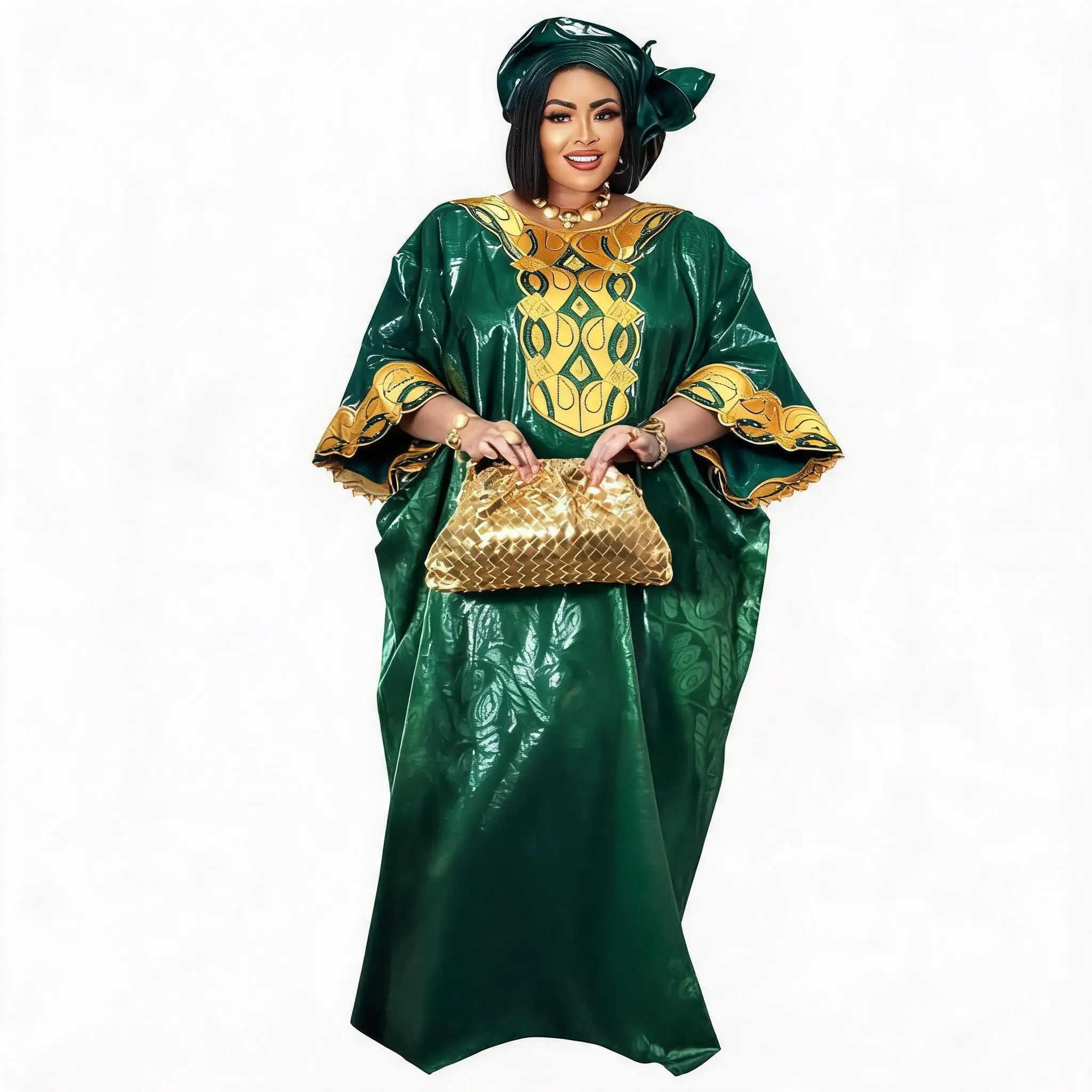 African Dresses For Women Plus Size Bazin Riche Embroidery Design Long Dress With Scarf