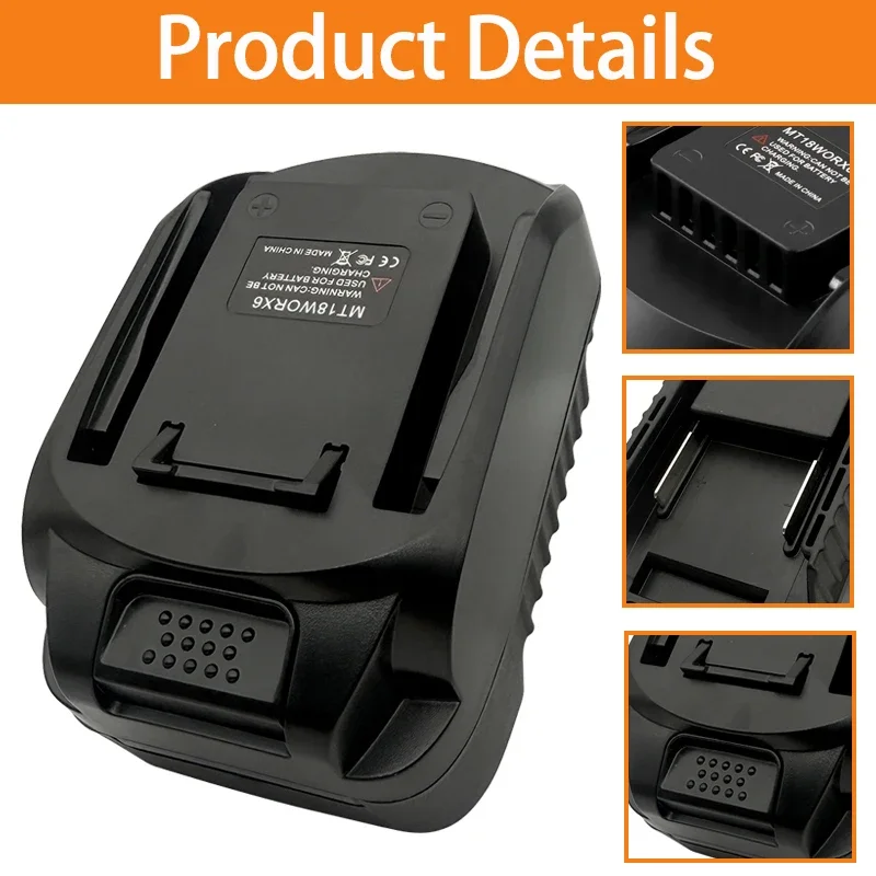 Power Tool Parts Converter Replace WA3520 WA3525 for Worx 20V 6 Pin Power Tools MT18WORX6 for Makita 18V BL1830 Li-ion Battery
