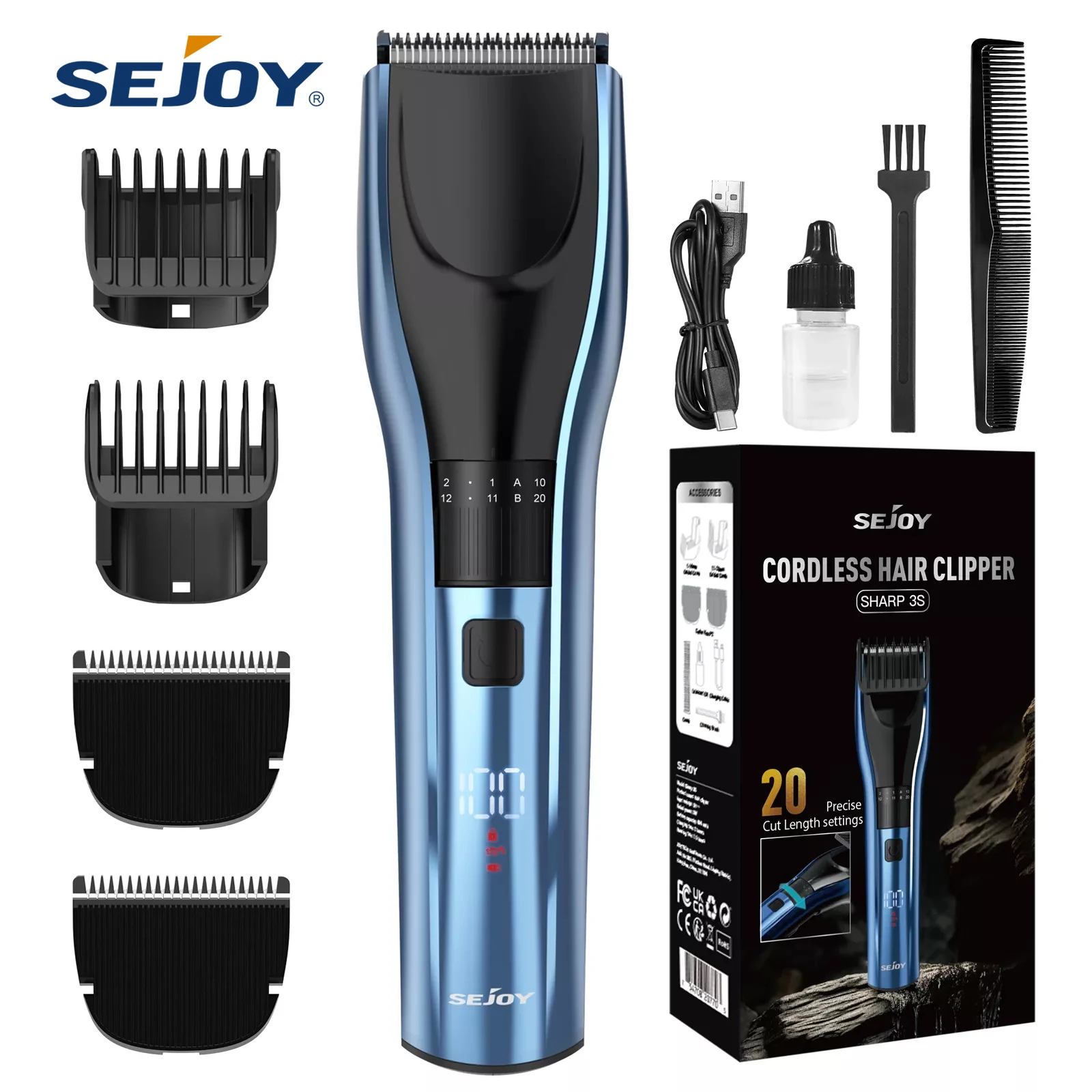 SEJOY-cortadora de pelo profesional inalámbrica para hombre, Kit de Afeitadora eléctrica para barbero