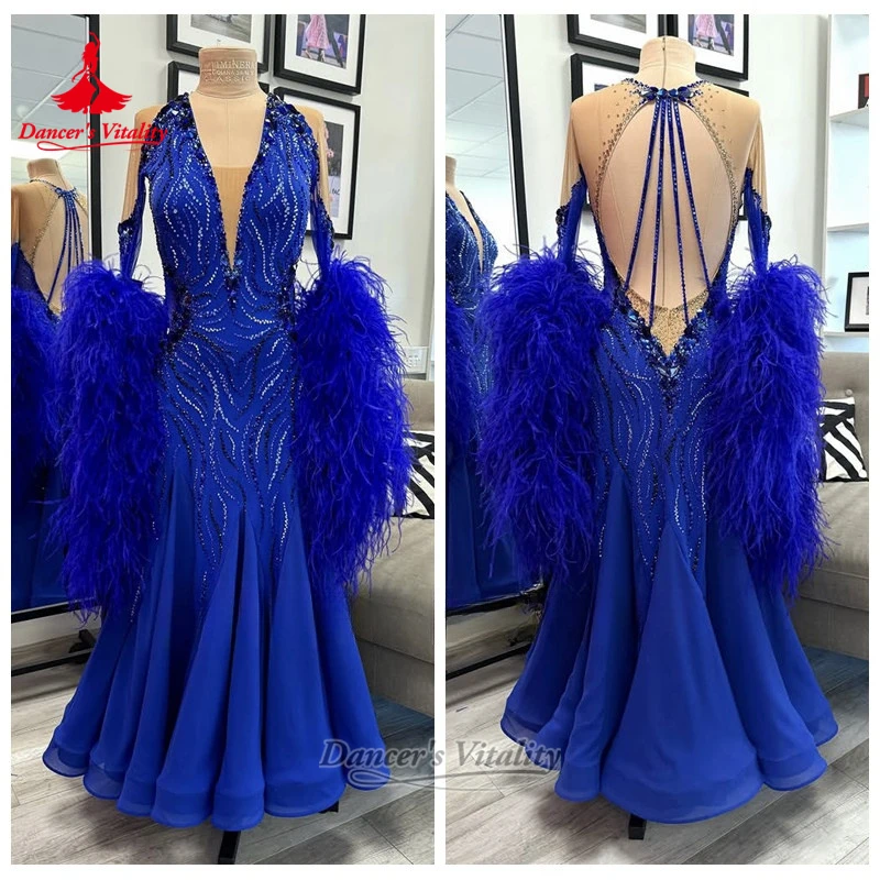 

Teenagers Waltz V-neck Long Sleeves Big Swing Dress Customize Dancer's Vitality Adult Female Ballroom Professional Dancing Wear