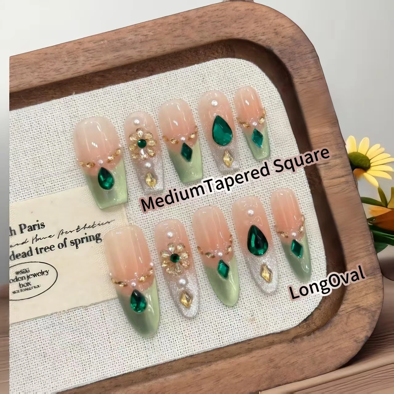 10 Uds. [Pácio Versalles] uñas a presión de ojo de gato de lámina dorada estilo palaciego verde esmeralda Retro