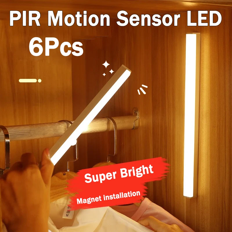 

Under Cabinet Lamp PIR Motion Sensor LED Dimmable Rechargeable Night Light Stairs Closet Room Aisle Tube Light Bar Detector Bulb