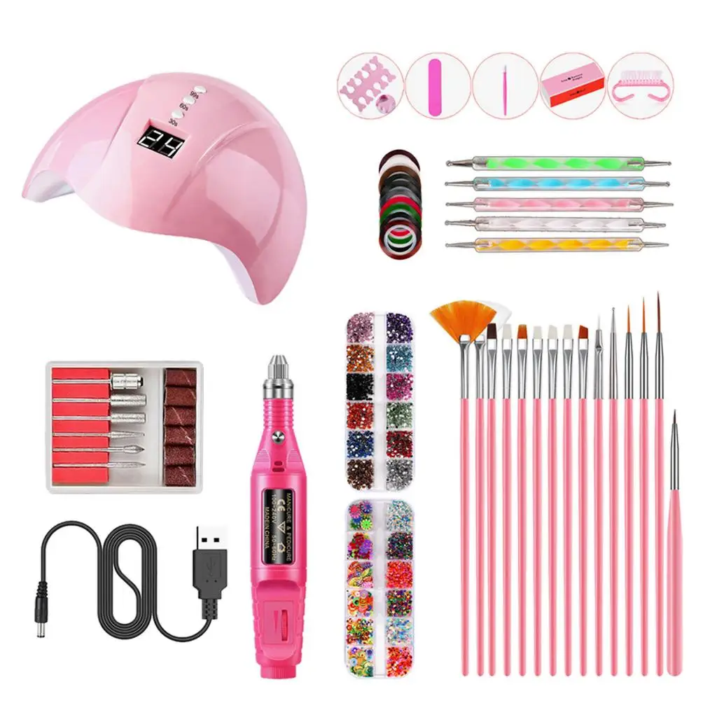 مجموعة ملصقات أظافر جل لملفات الأظافر مع مصباح مجفف LED وأحجار الراين والمجوهرات للأظافر