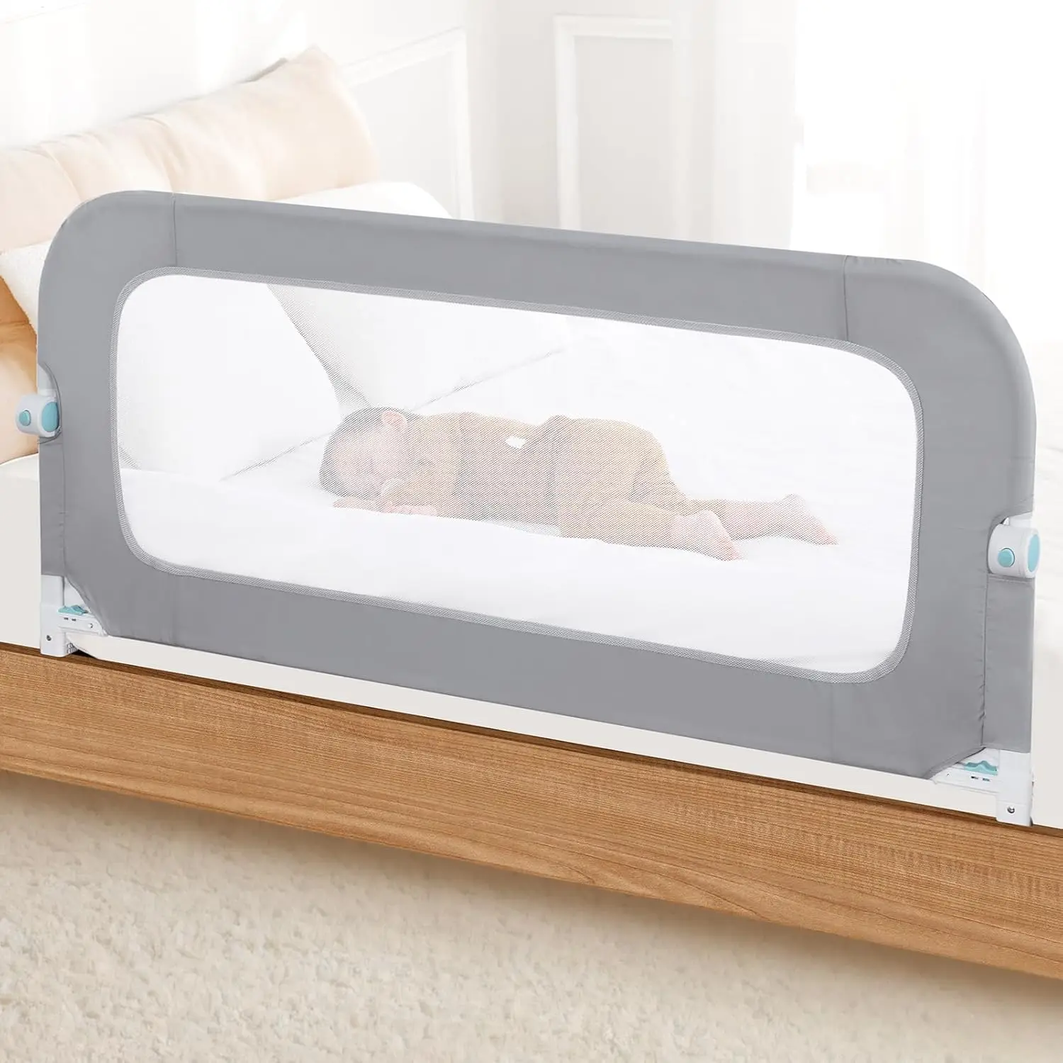 حاجز سرير قابل للطي طويل جدًا وقابل للتعديل للأطفال الصغار، يناسب سرير مزدوج إلى كينج مع واقي أمان سميك #1