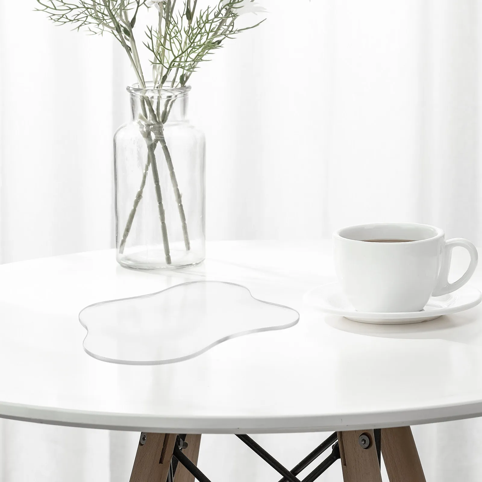 2Pcs Transparent Acrylic Irregular Coasters Cup Mats for Table Desk Office Kitchen Drink Protection Anti Skid
