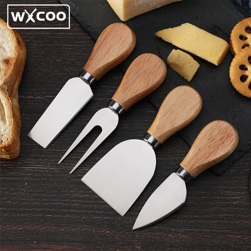 Stainless Steel Wooden Handle Cheese Knife Set Chef's Butter Pizza Cake Knife Sharp Butter Spatula Set Baking Tools Steak Knives