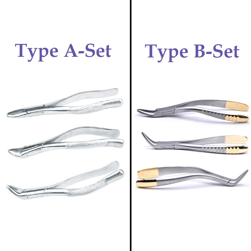 3Pcs Dentistry Root Fragment Tooth Extraction Forceps Pliers Instrument Dental Curved Maxillary Mandibular Tool