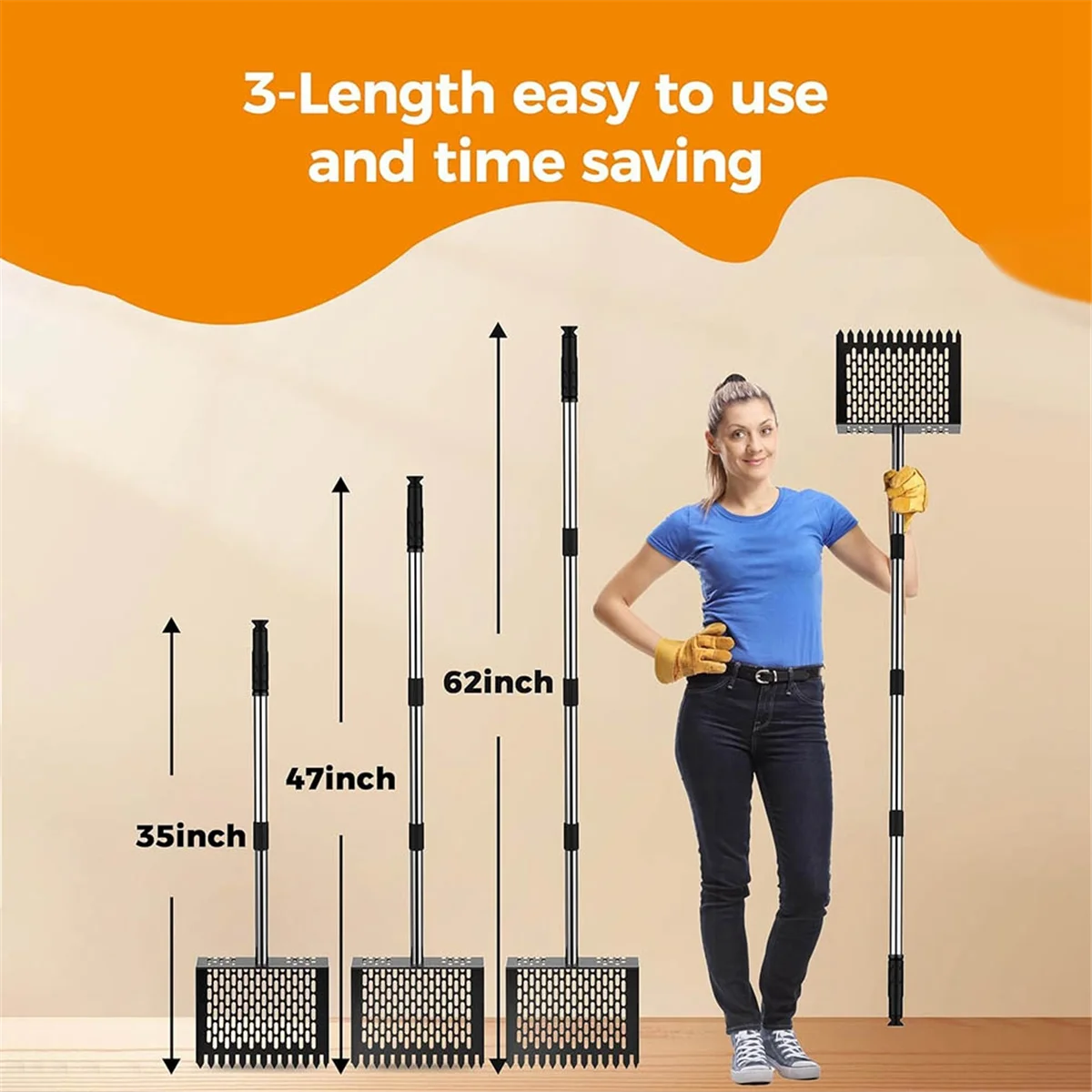 Novo colher de cocô de frango, pá de colher de 10 polegadas pá de peneiração de areia com alça de aço inoxidável ajustável de 35 a 62 polegadas