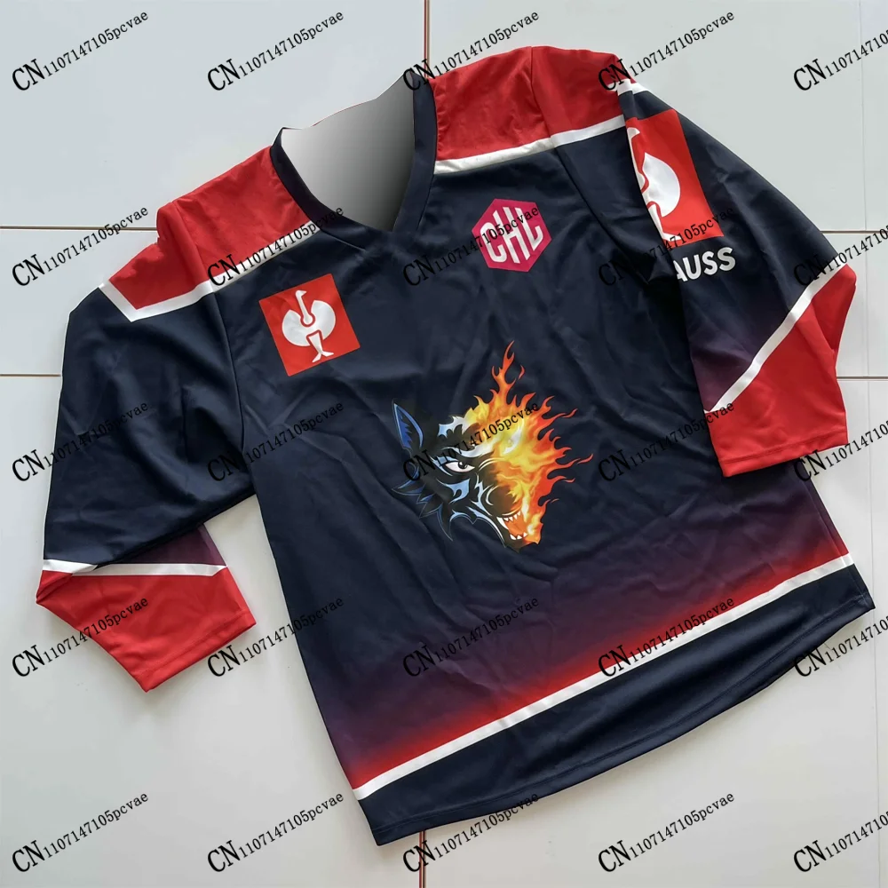 Camisa de Hóquei no Gelo Bruleurs de Loups 2026 WC CHL Nova Estampa 3D Gola V Manga Longa Adulto Infantil Unissex Casual Ciclismo França