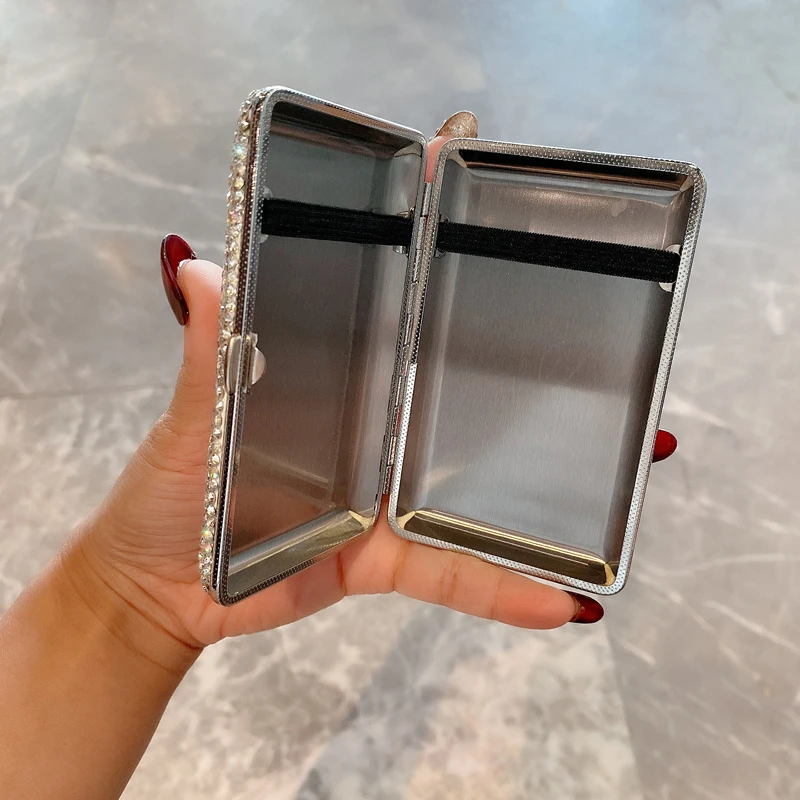 Luxury Sparkling Rhinestone Cigarette Case Portable Cigar Box Can Hold 20 Thin Cigarettes Smoking Accessories Cigarette Tool