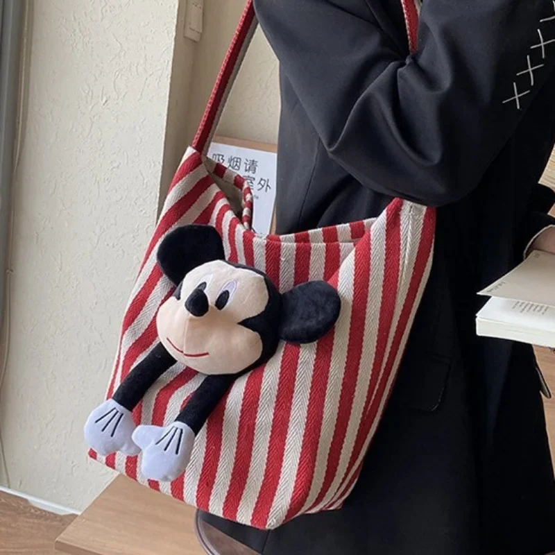 Disney-Sac en toile rayé pour femme, sac sous les bras, grande capacité, nouvelle mode initiée, ComPiedmont