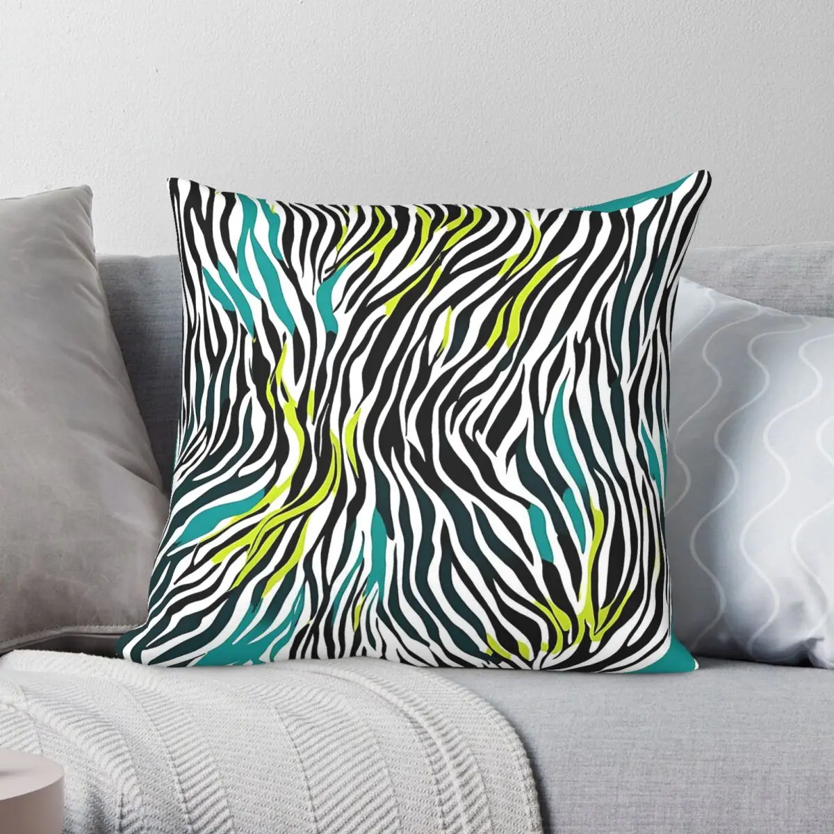 Teal Blue Green Zebra Stripes Square Pillowcase Polyester Linen Velvet Pattern Decor Throw Pillow Case Car Cushion Cover 45x45