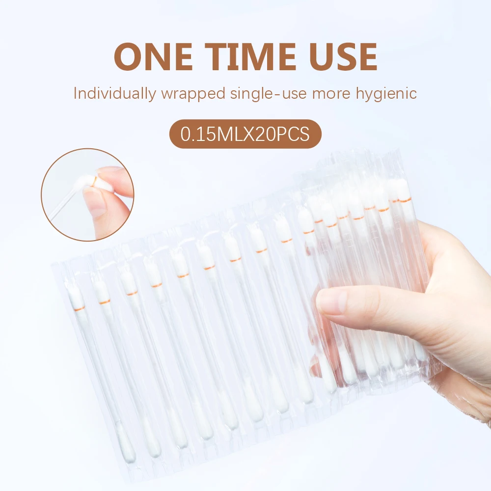 20Pcs/box Cotton Swab Cleaner Portable Cleaning Liquid for Eyelash Lifting Brow Lamination Lash Clean Tool Individual Package