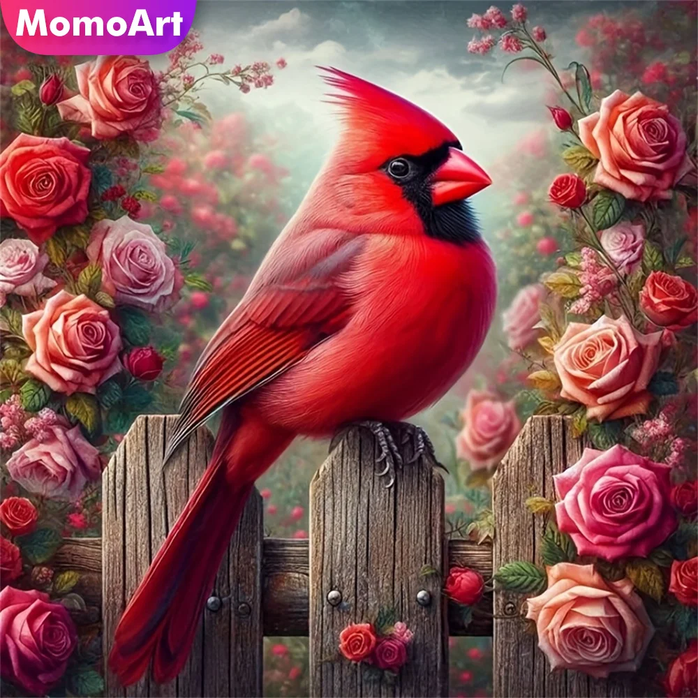 Momoart 5D DIY Diamantmalerei Vogel Tier Acryl Bastelbedarf Diamantmosaik Blume Rose Heim Schlafzimmer Wandkunst