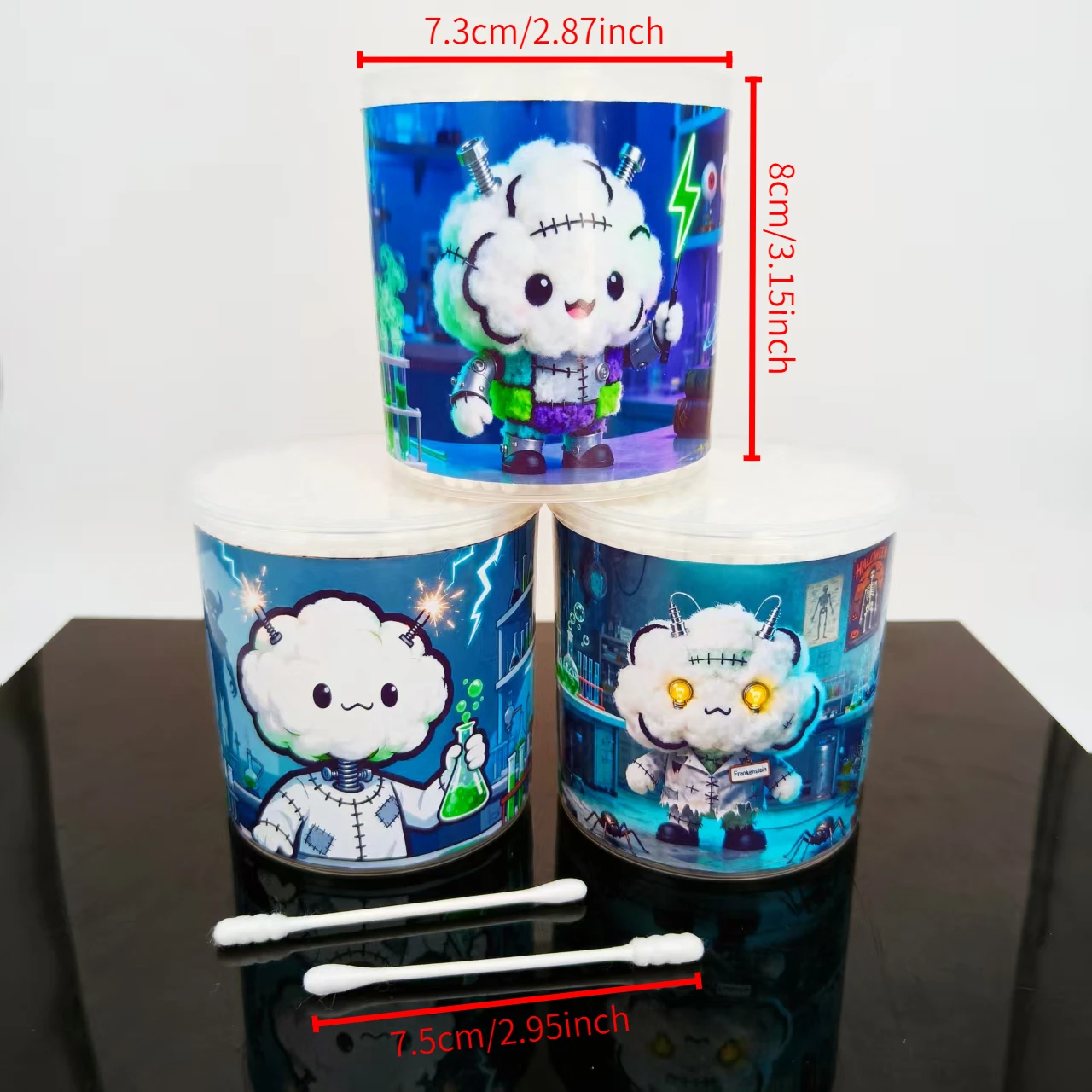 800 Stück/1000 Stück Wissenschaftslabor-Themenmuster Wattestäbchen Stick weißer Zylinder Box Wattestäbchen