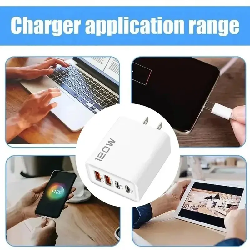 120W Fast Charging USB Charger 4 Port USB Type C Mobile Phone Charge Adapter for iPhone 15/16 Samsung Xiaomi Huawei 3.0 Charger - náhled 5