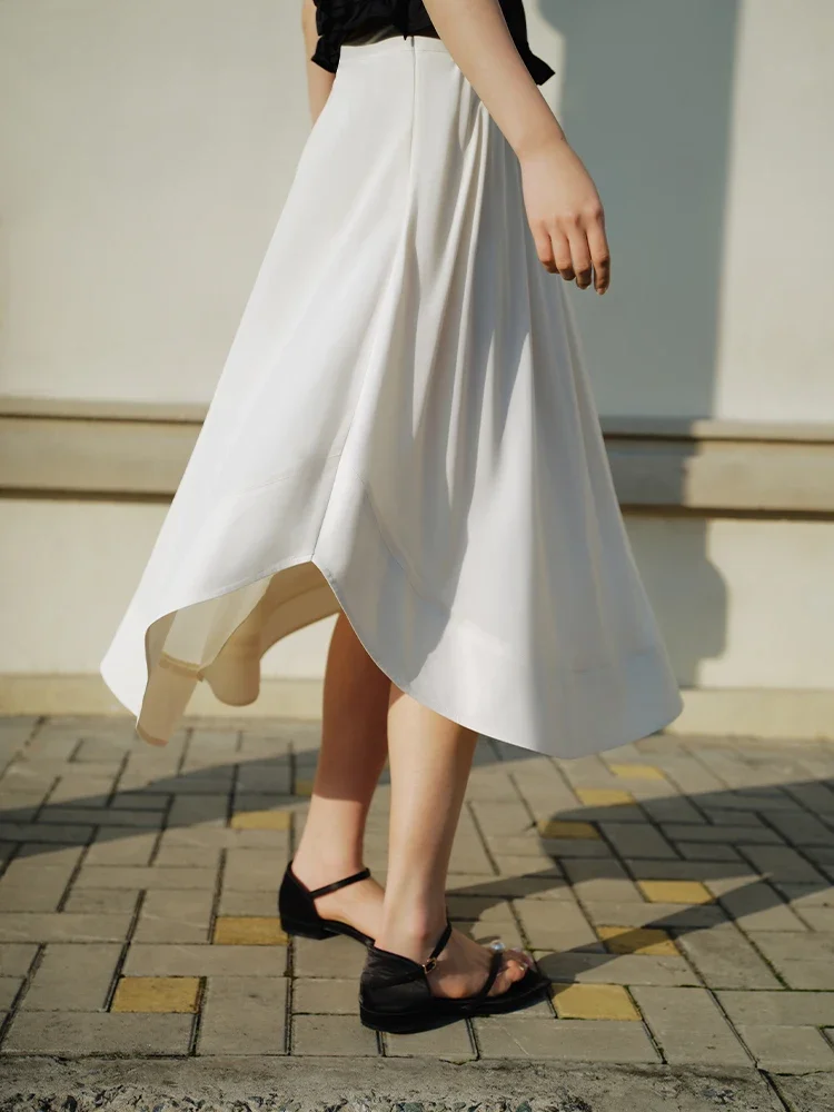 DUSHU Elegant Office Lady Tulip Shape Long Skirt 2024 Summer New All-match Versatile Casual Women White Skirt 24DS82403