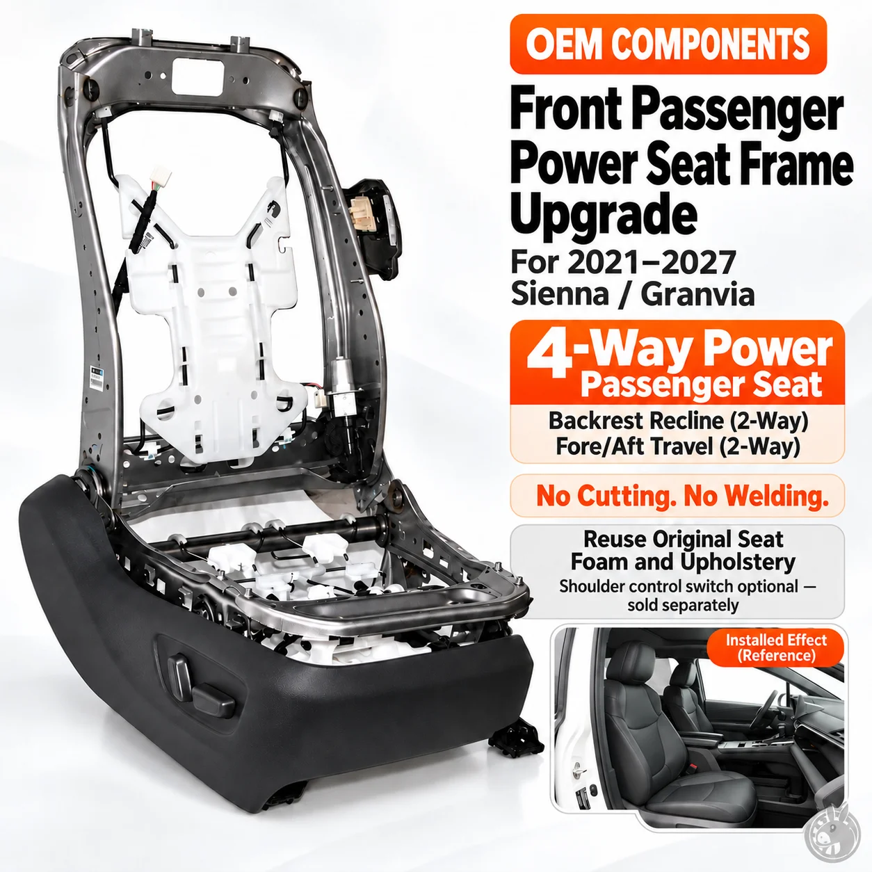 For Toyota Sienna Highlander CROWN KLUGER LC250 LC300 landcruiser 8-way Adjustable with Lumbar Support Power Seat Skeleton
