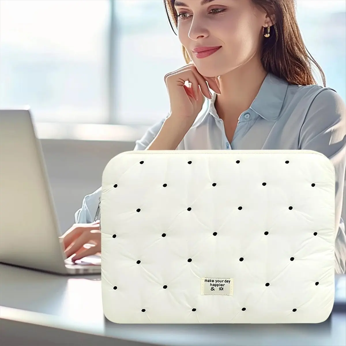[Trending Offer] Portable Laptop Case with Zipper Laptop Storage Bag Computer Carrying Bag for // White