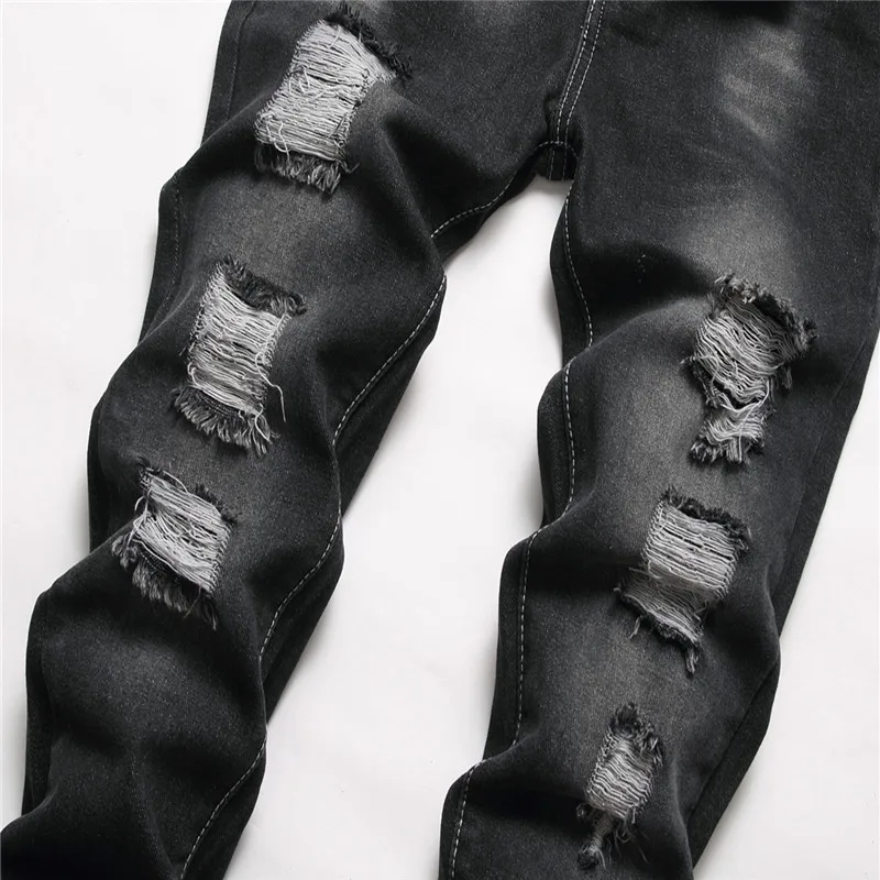 Denims เด็กกางเกงยีนส์กางเกงตรง Ripped Hole กลางเอวล้าง Distressed กระเป๋า Streetwear 2025 เด็กใหญ่กางเกง