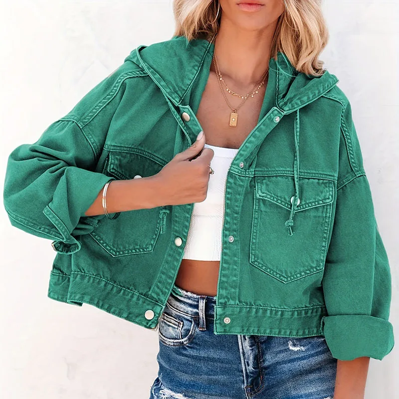 2025 New Fashion Women Denim Coat Autumn Temperament The Versatile Three-Dimensional Retro Loose Hooded Women Denim Coat H364