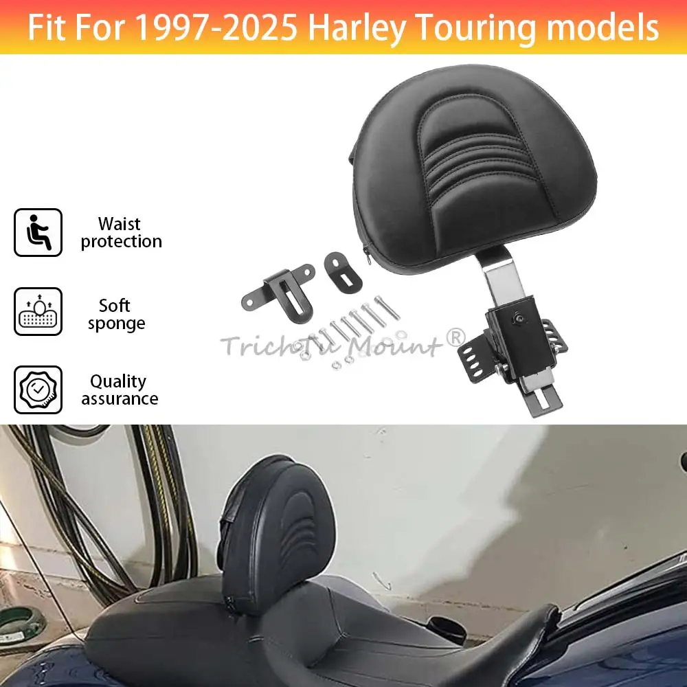 Motorcycle Driver Backrest Pad Mounting Kit Adjustable Detachable For Harley Touring Road King Street Road Electra Glide 1997-25