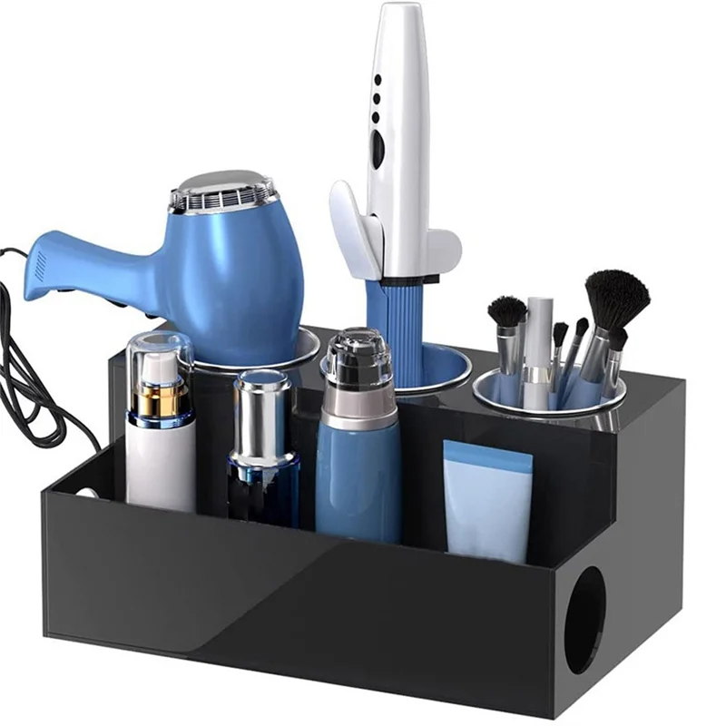 منظم أدوات الشعر من الأكريليك ومجفف الشعر وحامل تصفيف الشعر ومستلزمات التجميل وحامل تخزين مع أكواب متين