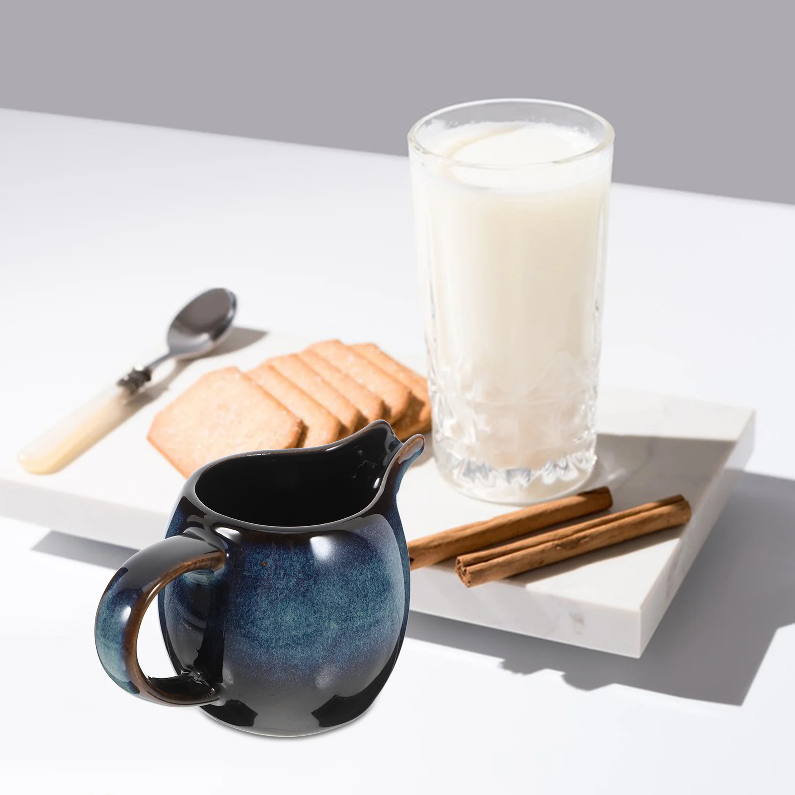 

European Style Ceramic Pitcher for Milk Coffee Cream Sauces Salad Dressings Gravy Elegant Blue Small Jug Kitchen Tableware