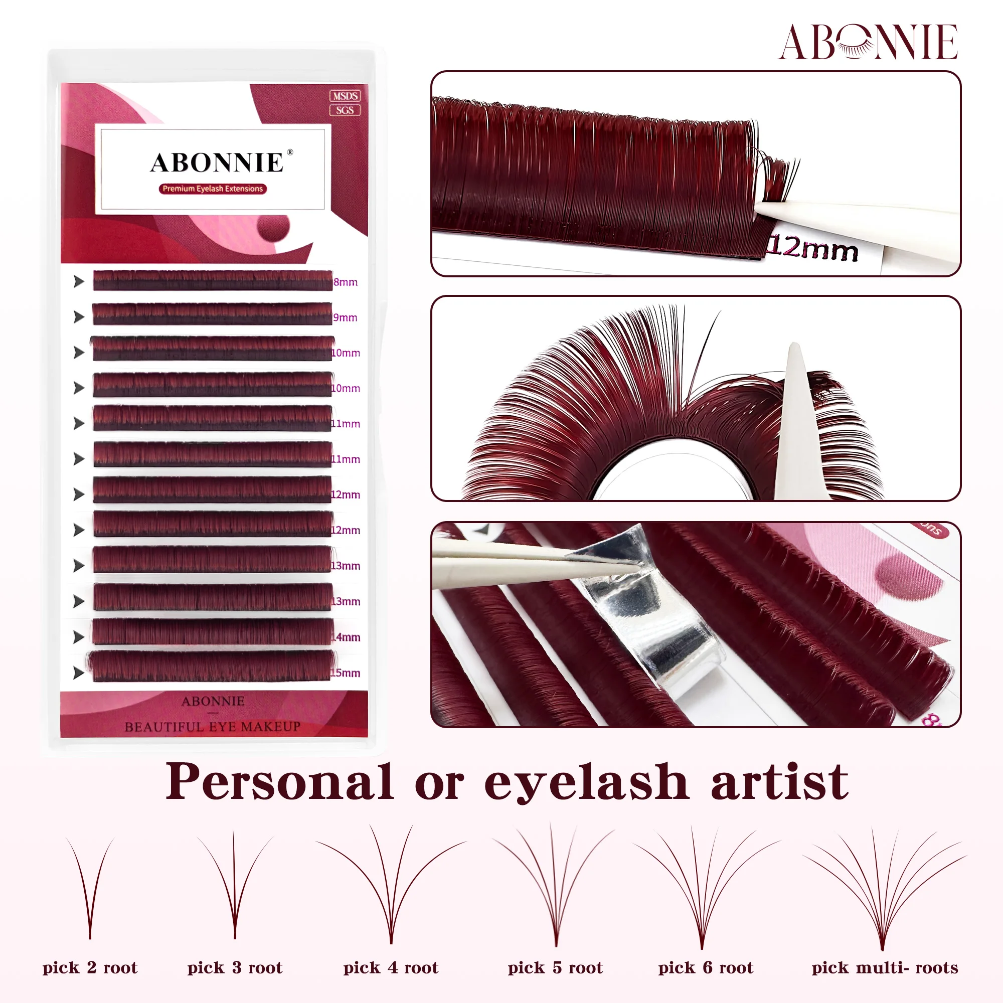 Abonnie 0,07MM Burgunderrote Easy Fan Blooming Lashes 8-15mm Schnell Blühende Matte Weinrote Volumen-Wimpernverlängerung Cilios – Detail 4
