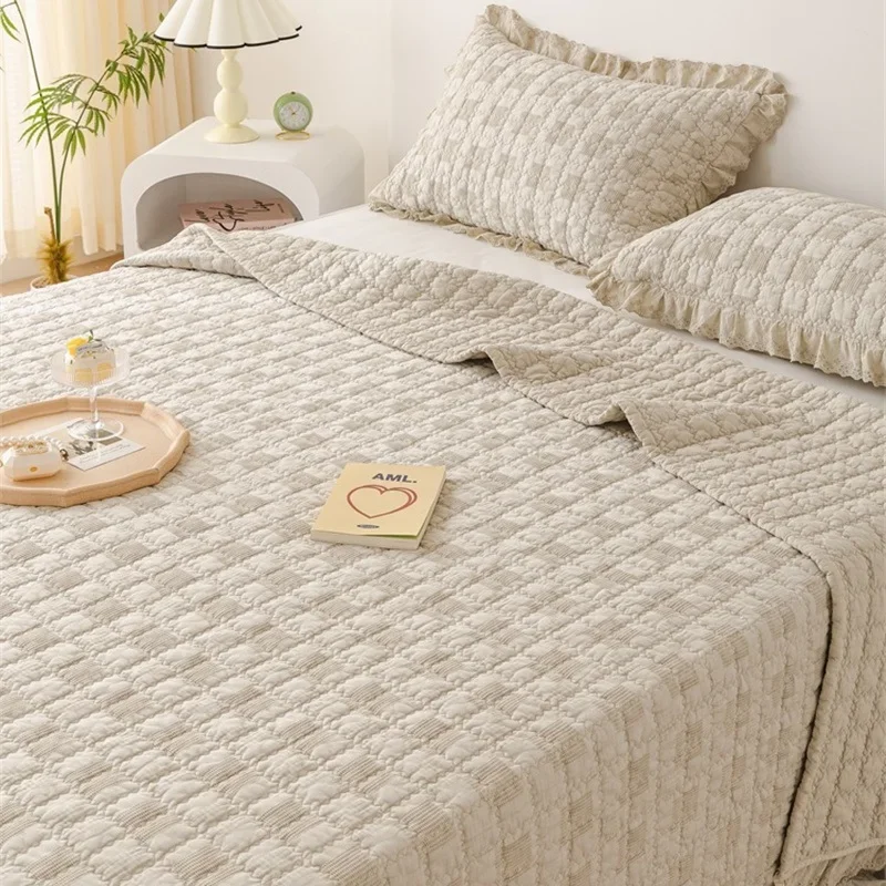 Waffle Plaid Cotton Quilt Set Quilted Bedspread on The Bed Ruffles Coverlet Comforter Padding Blanket Cubrecam Bed Cover Colcha