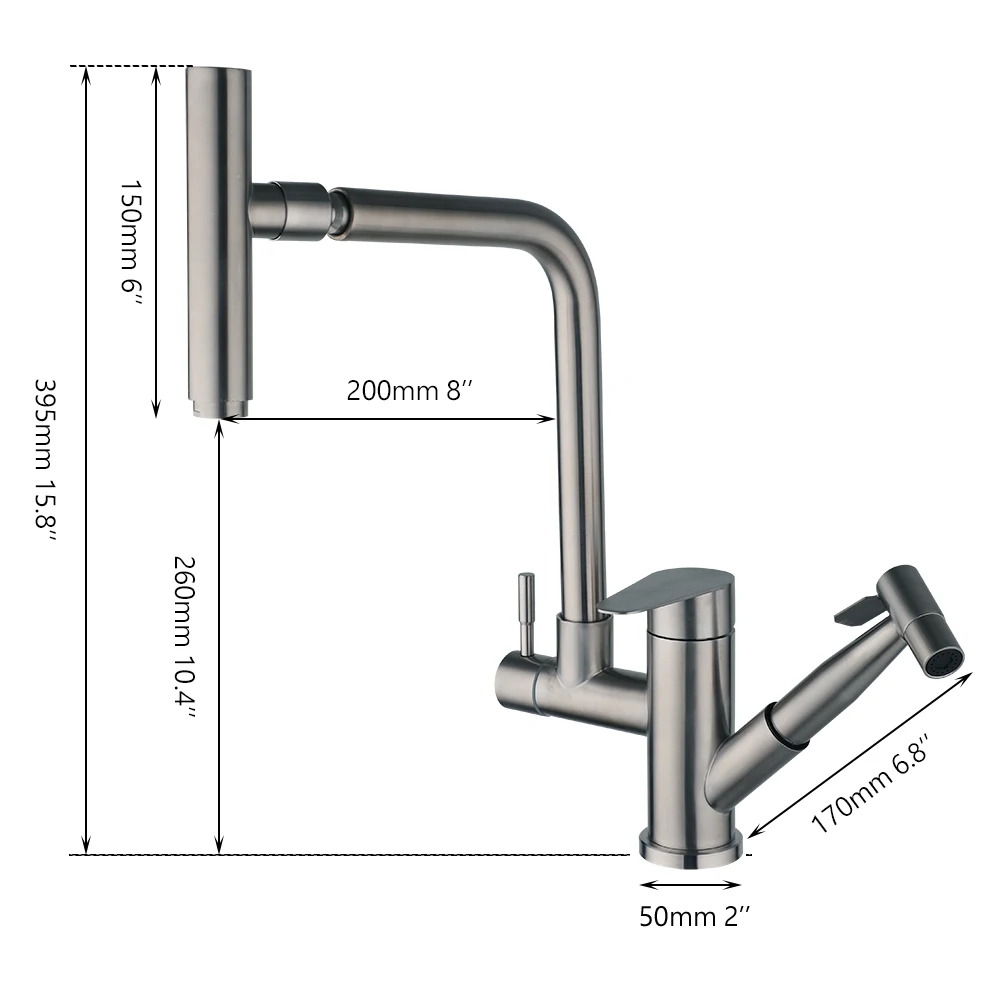 Monite 360° Swivel Bathroom Kitchen Sink Faucet Nickel Brushed Rotated Spray Deck Mounted Extractable shower Hot Cold Mixer Taps