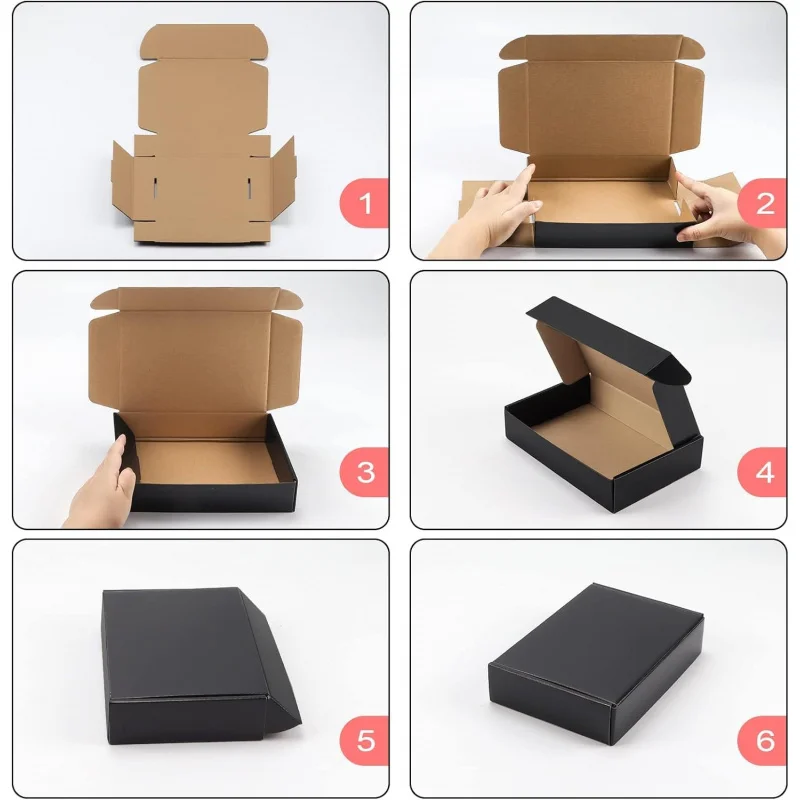 25 9x6x2 Boxes Small Business, Black Packaging Cardboard Boxes, Moving Mailing Packing Box