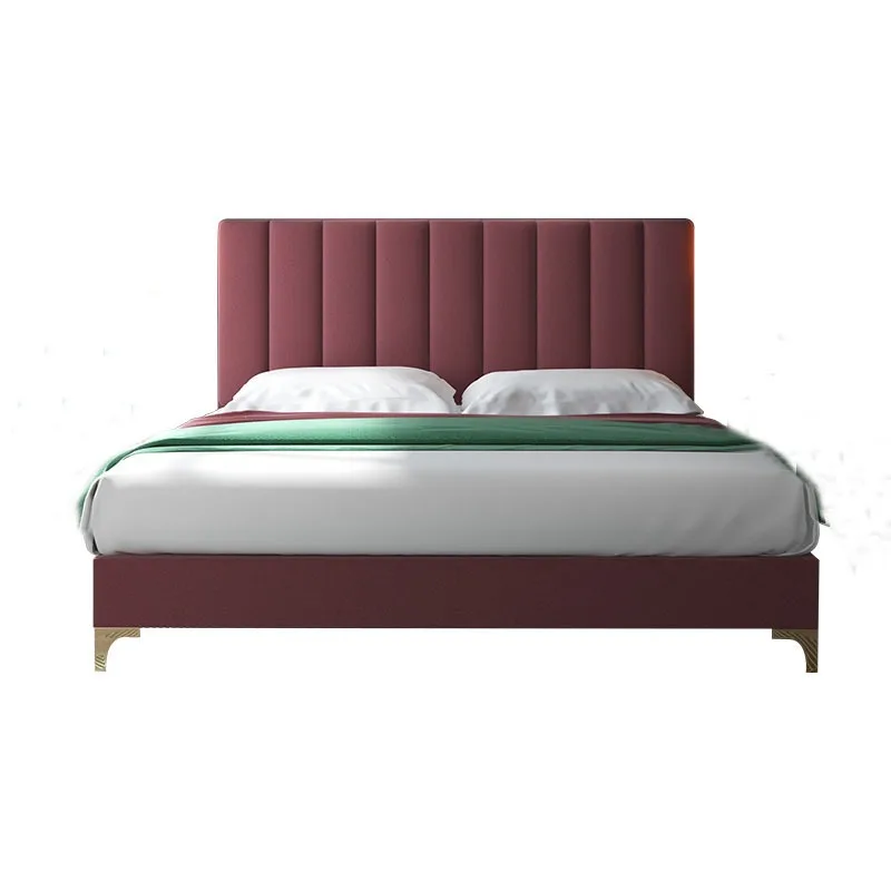 Fabric bed, modern simple pink princess flannel double bed, light luxury small apartment master bedroom 1.5 meters bed