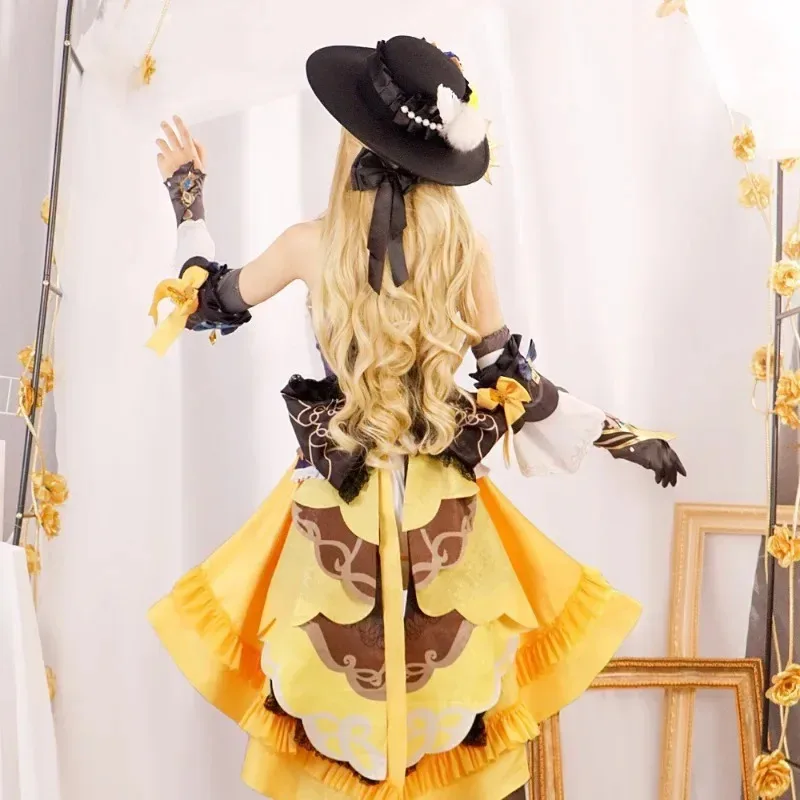 Navia Cosplay Costume Wig Hat Set Fontaine Court Eldest Daughter Women Dress Uniform Halloween Carnival Party Outfit for Girls