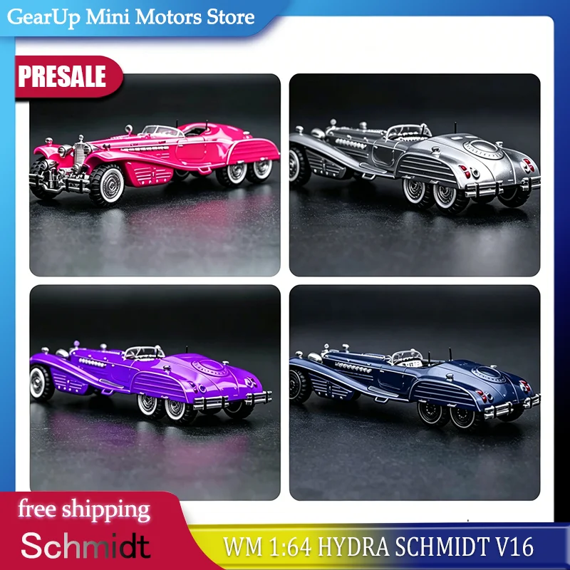 

WM Diecast Alloy Car Model Toy 1:64 Scale Hydra Schmidt V16 Pink Six Wheeled Convertible Sports Car For Hobby Enthusiasts