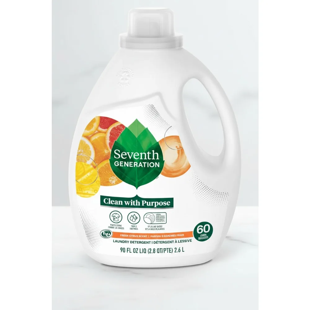 

Fresh Citrus Scent Liquid Laundry Detergent, 60 Loads, Dye-Free, 90 fl oz Pack of 4 | Eco-Friendly & Hypoallergenic for Families