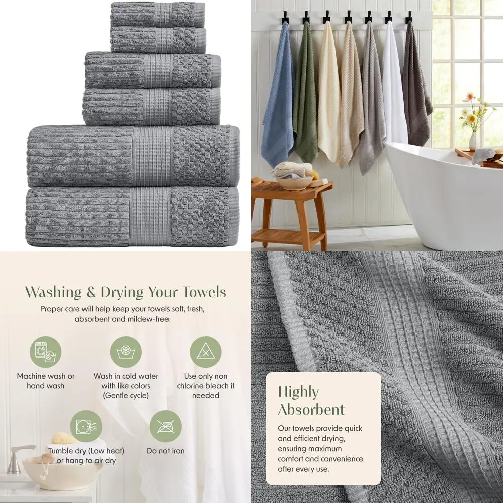 

6-Piece Cotton Bath Towel Set: Luxurious Softness & Fast Drying - 2 Bath Towels, 2 Hand Towels, 2 Washcloths - Krista Collection