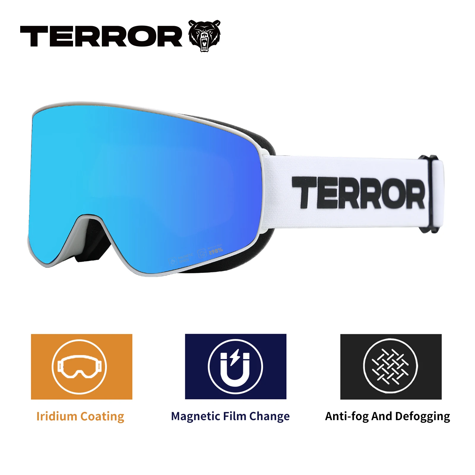 

TERROR P3 Magnetic Ski Goggles OTG Anti-Fog UV Protection Snowboard Goggle with Extra Lens for Men Women