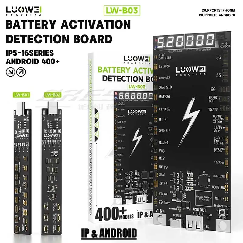 

LUOWEI B03 Battery Activation Fast Charging Board for IPhone 5-16PM Android Repair Battery Test One-click Activation Board Tools