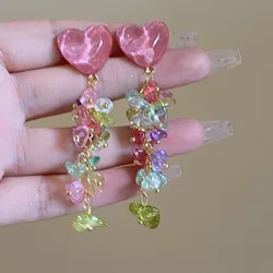 Love Stone Pearl Crystal Long Tassel Earrings Women's Temperament Creative Earrings 2023 New Fashion Wedding Jewelry Girl Gift