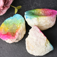 1pc Unique Pink&Yellow&Blue Agate Crystal Geode Cluster, Irregularly Shaped Quartz Crystal Mineral, Vibrant Stone Design