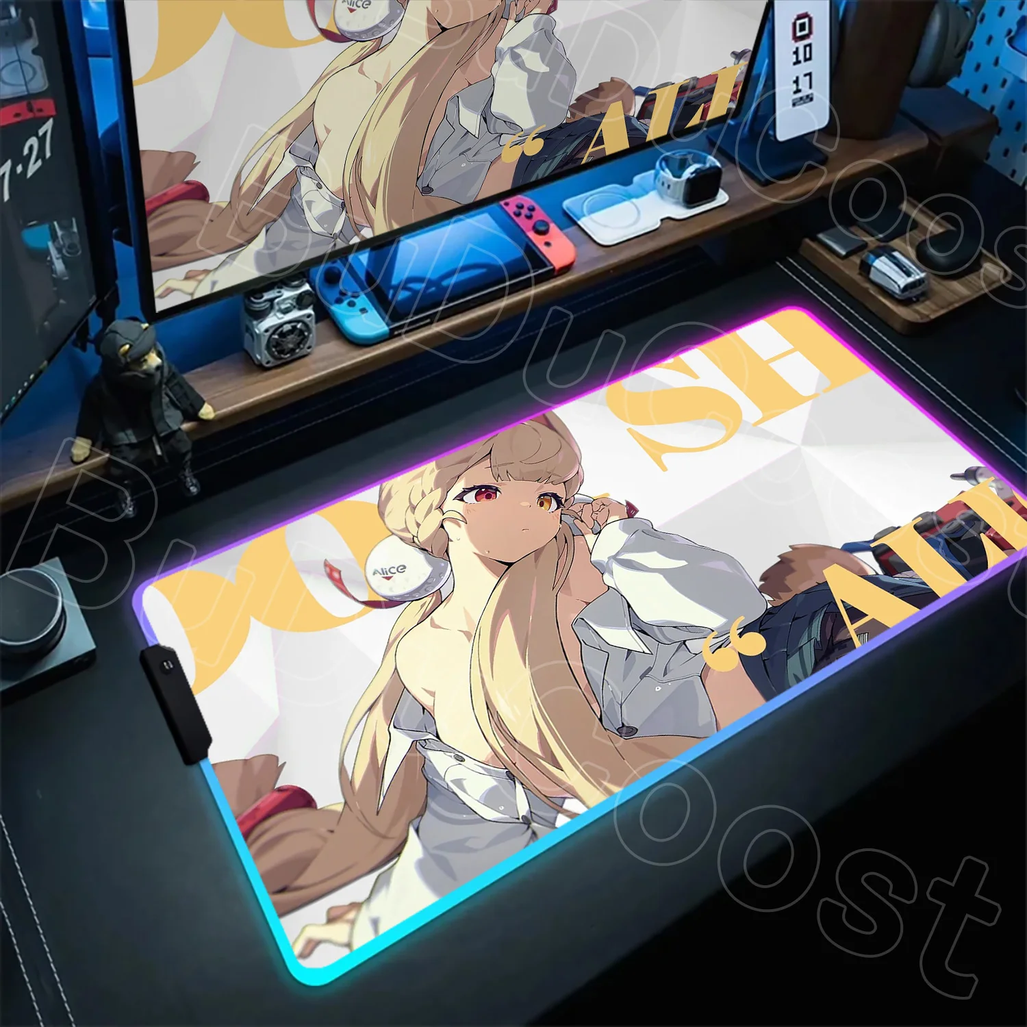 Kawaii Ukinami Yuzuha and Alice Mouse Pad ZZZ Cute Girl RGB Mousepad Laptop Large Desk Mat Zenless Zone Zero Keyboard Pad PC Rug