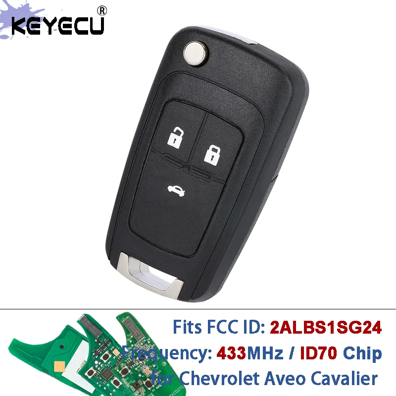 KEYECU FCC ID: 2ALBS1SG24 433MHz 4D70 Chip OEM Original Parts Folding Flip Remote Key Fob for Chevrolet Aveo Cavalier 2019 2020