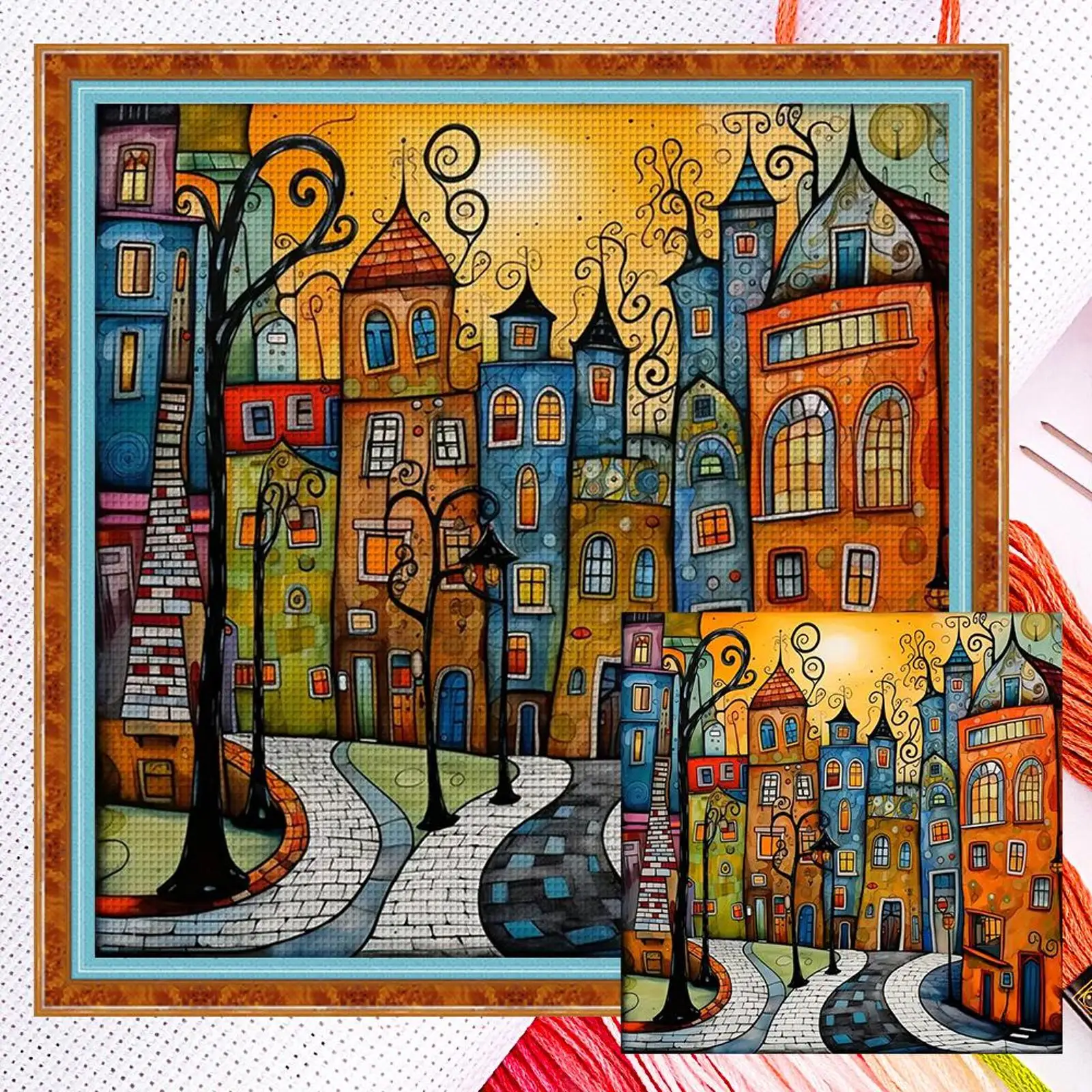 Full Embroidery cotton Thread 14CT Counted Houses Cross Stitch Kit40x40cm